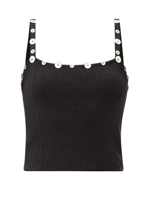 Matchesfashion.com Staud - Harley Buttoned Rib-knitted Cropped Top - Womens - Black