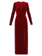 Matchesfashion.com Raquel Diniz - Lucy Glittered Side Slit Velvet Dress - Womens - Dark Red