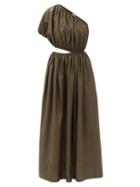 Matchesfashion.com Matteau - The One Shoulder Cutout Cotton-poplin Dress - Womens - Dark Green