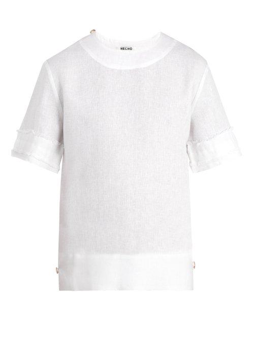 Matchesfashion.com Hecho - Fringed Linen T Shirt - Mens - White