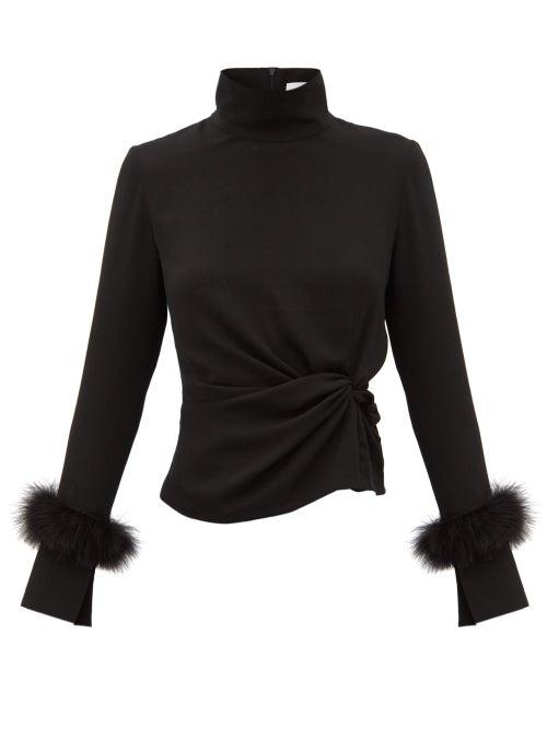 Matchesfashion.com 16 Arlington - Yuki Feather-trimmed High-neck Crepe Top - Womens - Black