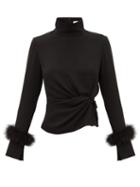 Matchesfashion.com 16 Arlington - Yuki Feather-trimmed High-neck Crepe Top - Womens - Black