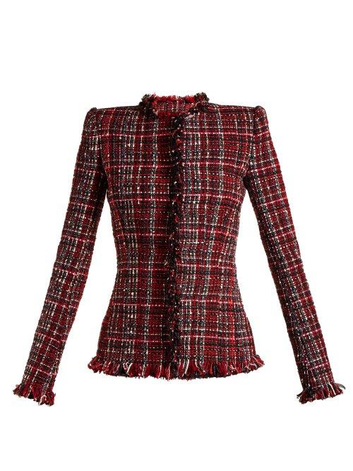 Matchesfashion.com Alexander Mcqueen - Tweed Collarless Jacket - Womens - Red Multi