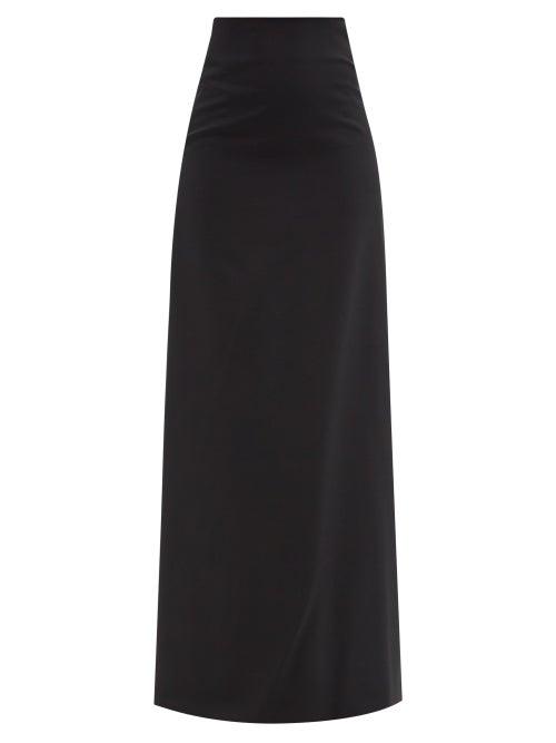 Maximilian - Elina Back-slit Wool-crepe Maxi Skirt - Womens - Black