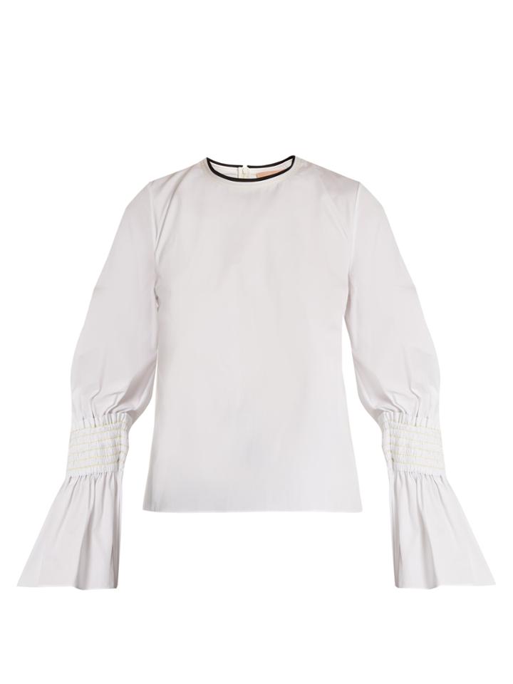 Roksanda Kalila Shirred-cuff Cotton-poplin Top