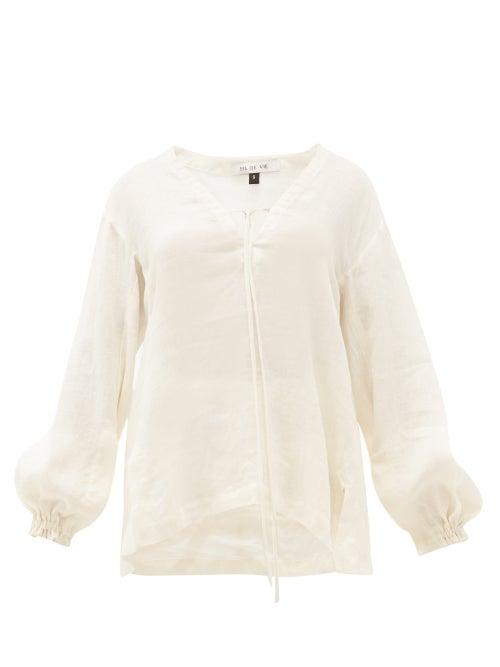Matchesfashion.com Fil De Vie - Essaouira Balloon-sleeved Linen Top - Womens - Cream
