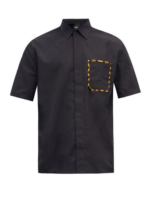 Mens Rtw Fendi - Patch-pocket Cotton Shirt - Mens - Black