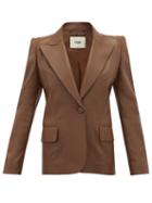 Matchesfashion.com Fendi - Exaggerated-shoulder Tailored Leather Jacket - Womens - Brown