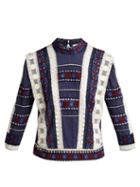 Matchesfashion.com Sea - Ila High Neck Lace Voile Blouse - Womens - Navy Multi