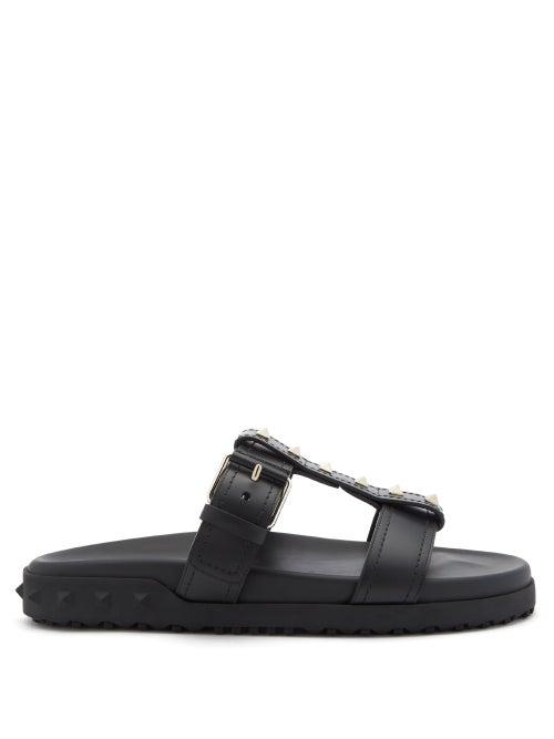 Matchesfashion.com Valentino Garavani - Rockstud Leather Slides - Womens - Black