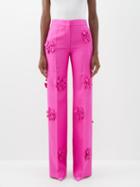 Valentino - Floral-appliqu Wool-blend Trousers - Womens - Pink