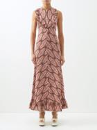 La Doublej - Frill-trim Printed Crepe Maxi Dress - Womens - Red Multi