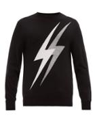 Matchesfashion.com Neil Barrett - Lightning Bolt Intarsia Wool Blend Sweater - Mens - Grey