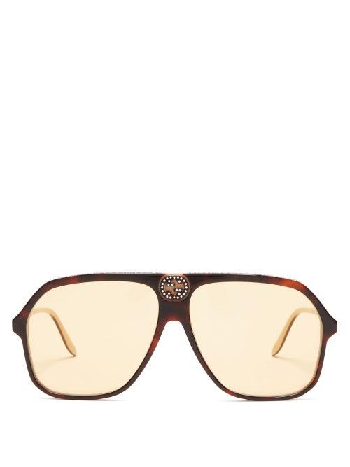 Matchesfashion.com Gucci - Crystal-gg Tortoiseshell-acetate Sunglasses - Womens - Tortoiseshell