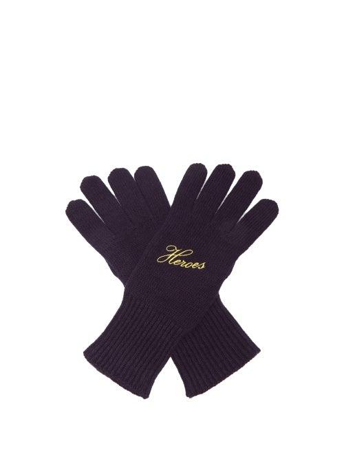 Matchesfashion.com Raf Simons - Heroes Embroidered Wool Blend Gloves - Womens - Dark Navy
