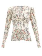 Matchesfashion.com Paco Rabanne - Gathered Ribbon And Floral-print Satin Top - Womens - Beige Print
