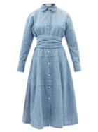 Ladies Rtw Marni - Belted Cotton-blend Chambray Shirt Dress - Womens - Blue