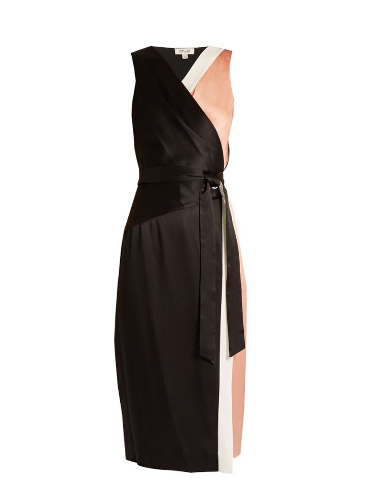 Diane Von Furstenberg Colour-block Satin Wrap Dress
