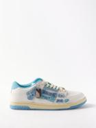 Amiri - Skel Top Bandana-print Leather Trainers - Mens - White Blue