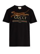 Matchesfashion.com Gucci - Jumping Leopard Appliqu Crew Neck Cotton T Shirt - Mens - Black