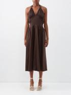Bottega Veneta - Gathered Cotton-blend Halterneck Dress - Womens - Dark Brown