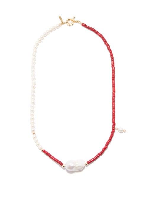 Liou - Reims Heishi-bead & Baroque-pearl Necklace - Mens - Red