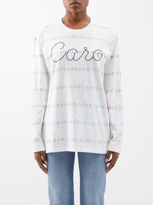 Caro Editions - Willie Floral Organic-cotton Long-sleeved T-shirt - Womens - White Multi