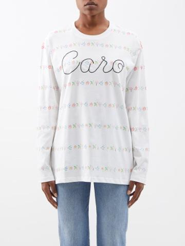 Caro Editions - Willie Floral Organic-cotton Long-sleeved T-shirt - Womens - White Multi