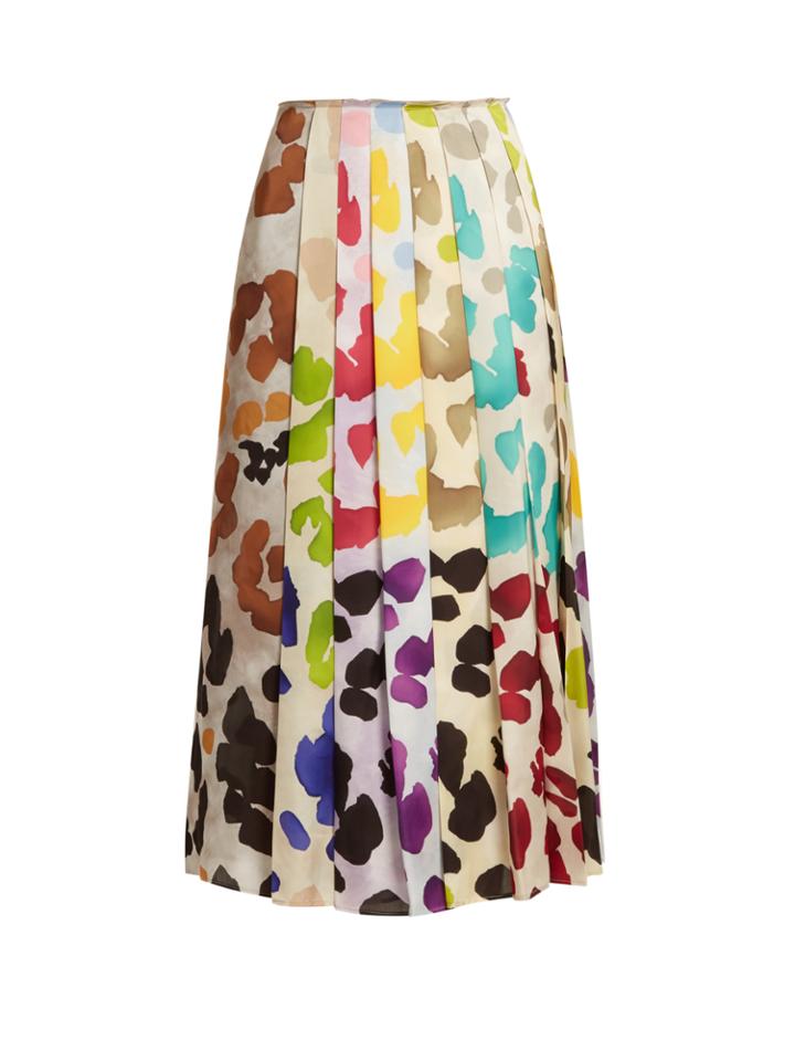 Marco De Vincenzo Painterly-print Satin Midi Skirt