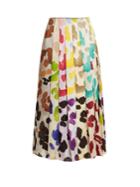 Marco De Vincenzo Painterly-print Satin Midi Skirt