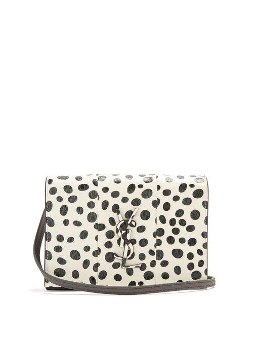 Matchesfashion.com Saint Laurent - Kate Polka Dot Small Snakeskin Cross Body Bag - Womens - Black White