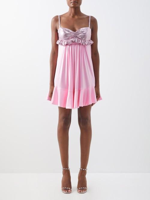 Paco Rabanne - Chainmail And Crepe Mini Dress - Womens - Light Pink
