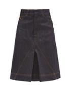 Matchesfashion.com Victoria Beckham - Kick-pleated High-rise Denim Skirt - Womens - Navy