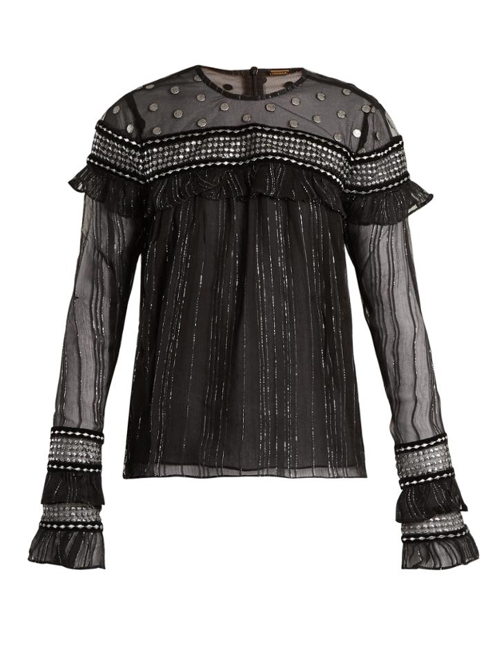 Dodo Bar Or Silviya Velvet-trimmed Striped Chiffon Top