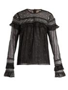Dodo Bar Or Silviya Velvet-trimmed Striped Chiffon Top