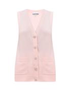 Matchesfashion.com Ganni - Crystal-button Sleeveless Cashmere Cardigan - Womens - Light Pink