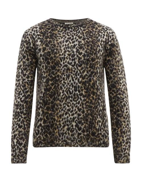Matchesfashion.com Saint Laurent - Leopard Jacquard Wool Blend Sweater - Mens - Brown Multi