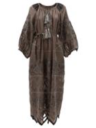 Matchesfashion.com Vita Kin - Mirela Floral-embroidered Linen Dress - Womens - Dark Grey