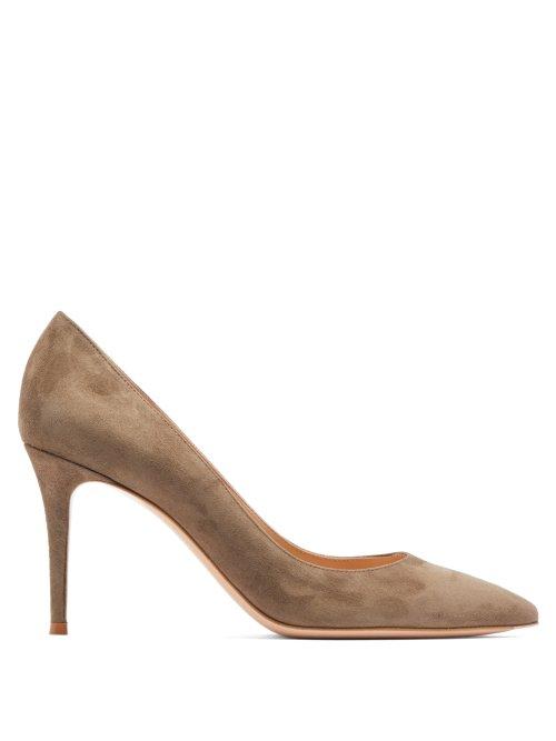 Matchesfashion.com Gianvito Rossi - Gianvito 85 Point Toe Suede Pumps - Womens - Brown