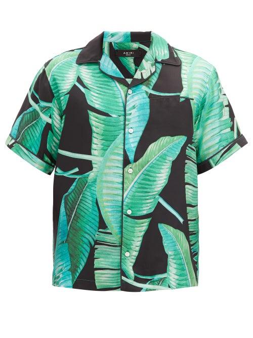 Matchesfashion.com Amiri - Banana Leaves-print Silk-twill Shirt - Mens - Black