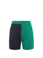 Ladies Rtw Staud - Maki High-rise Colour-block Ribbed Cycling Shorts - Womens - Green Navy