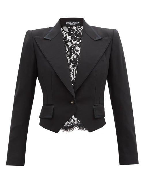 Dolce & Gabbana - Lace-back Cropped Wool-blend Suit Jacket - Womens - Black