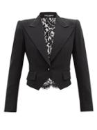 Dolce & Gabbana - Lace-back Cropped Wool-blend Suit Jacket - Womens - Black