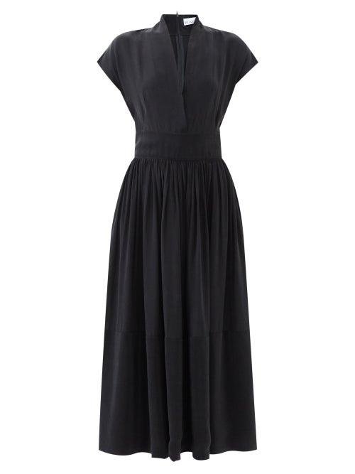 Raey - Shawl-collar Gathered Lyocell-blend Dress - Womens - Black