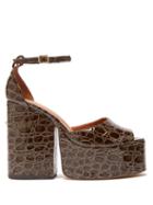Matchesfashion.com Osman - Gesa Crocodile Effect Leather Platform Sandals - Womens - Khaki