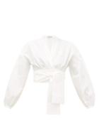 Matchesfashion.com Three Graces London - Greta Balloon-sleeve Cotton-poplin Wrap Blouse - Womens - White