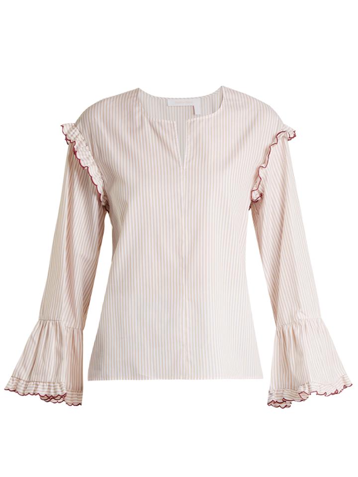 See By Chloé Round-neck Striped-cotton Blouse