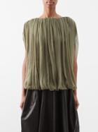 Rick Owens - Pleated Bubble-hem Silk-chiffon Top - Womens - Military Green
