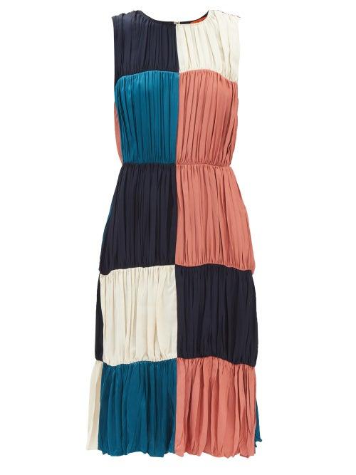 Colville - Patchwork Ruched-crepe Midi Dress - Womens - Multi