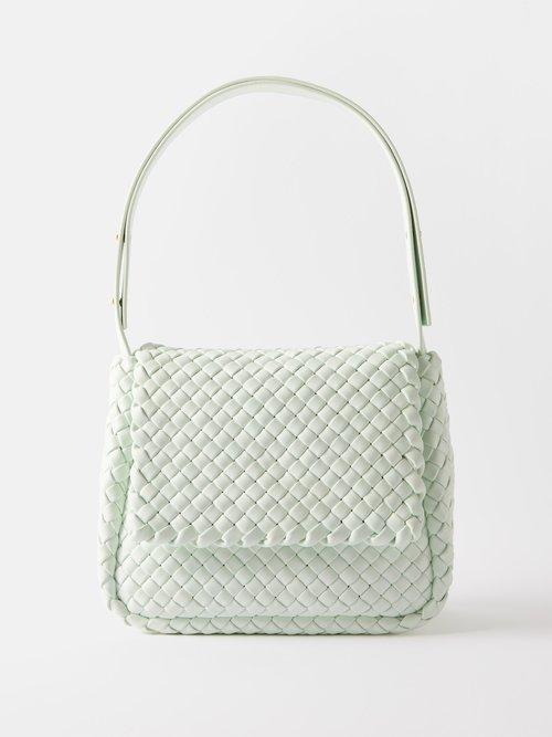 Bottega Veneta - Cobble Small Intrecciato-leather Shoulder Bag - Womens - Light Green